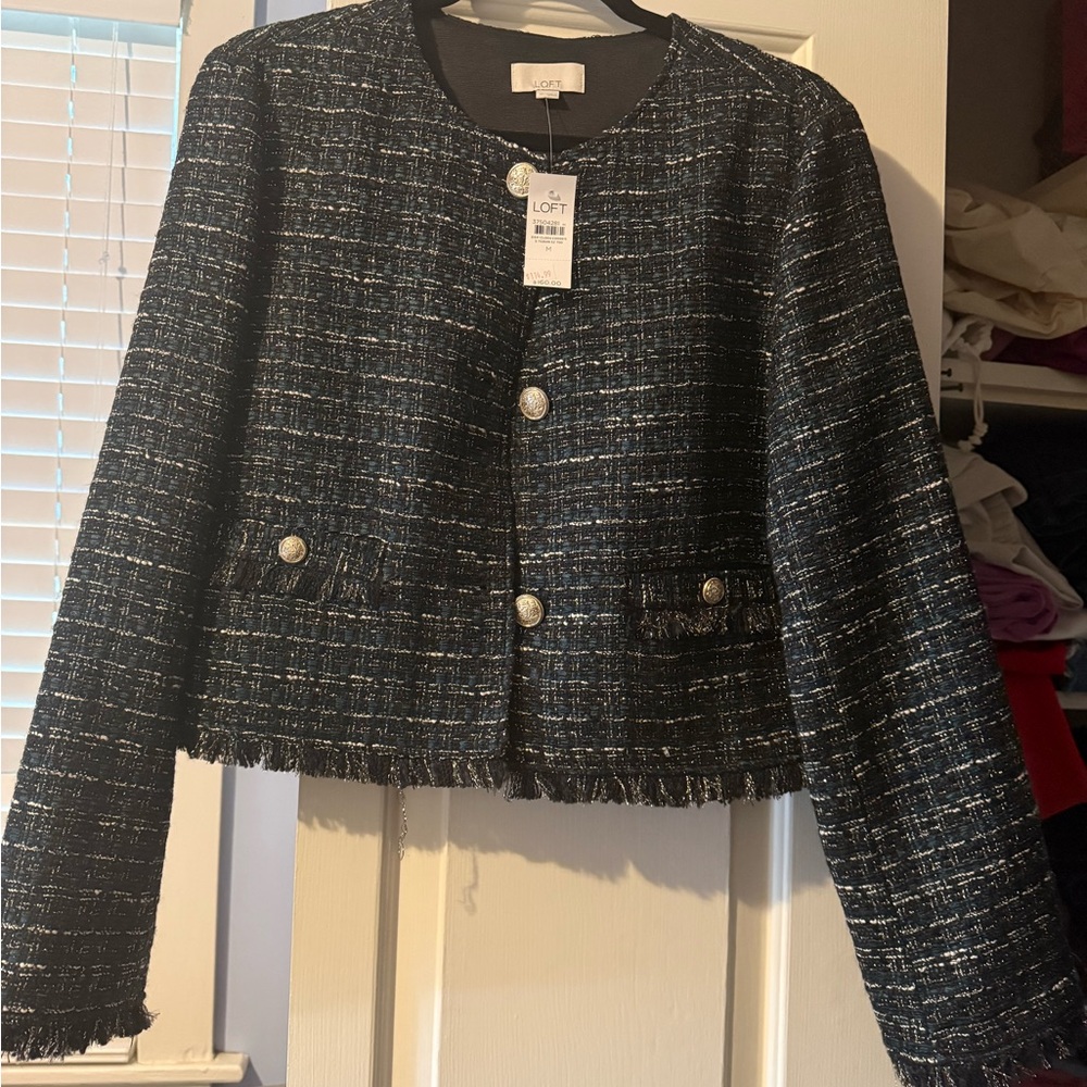 LOFT Women's Black and White Tweed Blazer